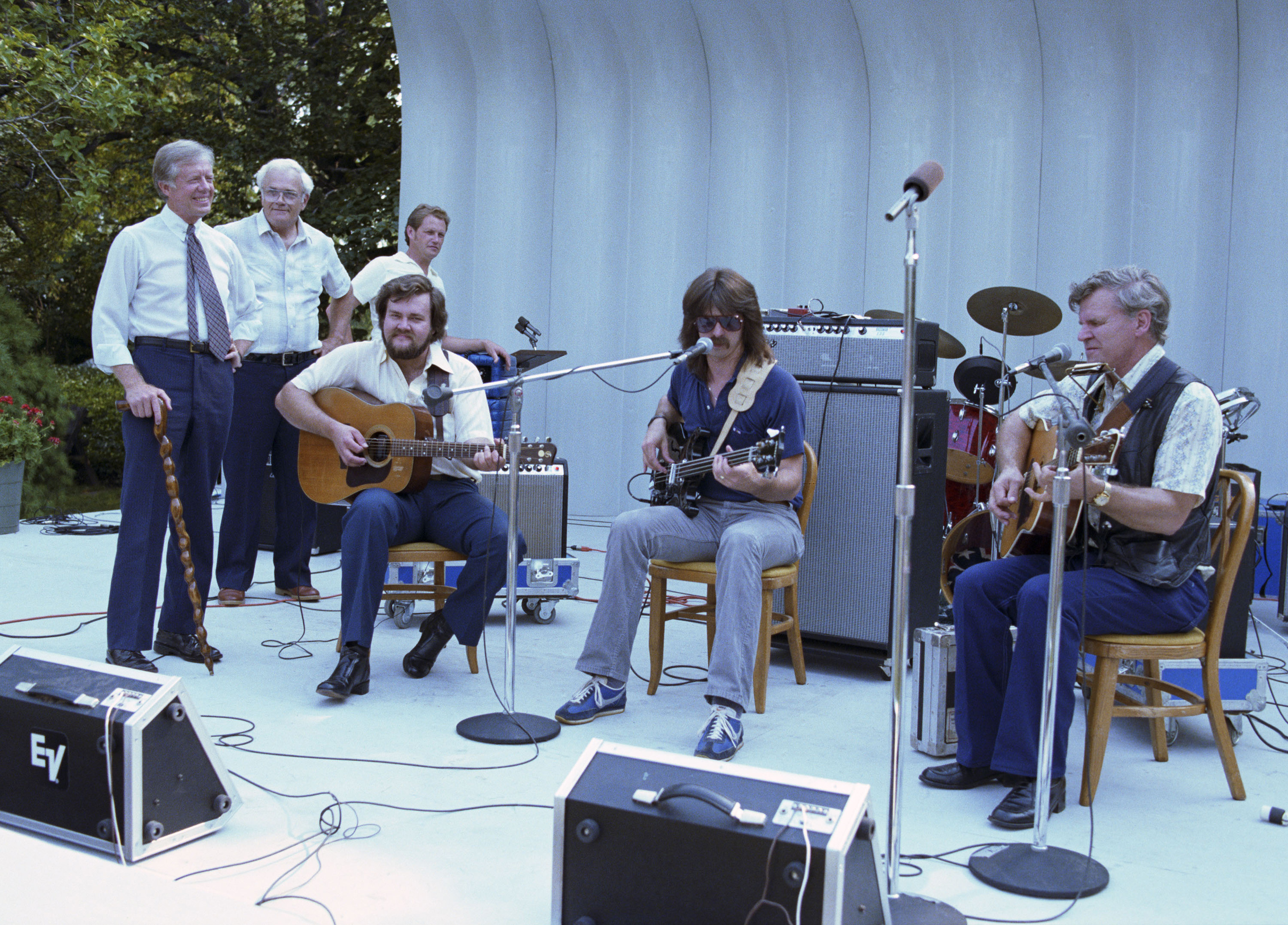 Bill Monroe and the Blue Grass Band performing outdoors on the South Lawn in 1980